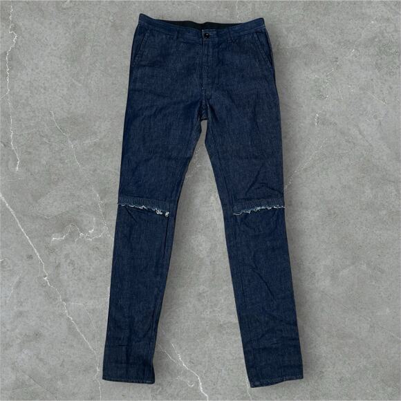 NWT Sacai Cotton Linen Denim Pants 35x35 Sz 4 Distressed Knee Panel Japan Rare - Picture 1 of 14